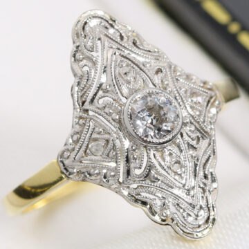 Złoty pierścionek z diamentami ART DECO ANTYK 14K