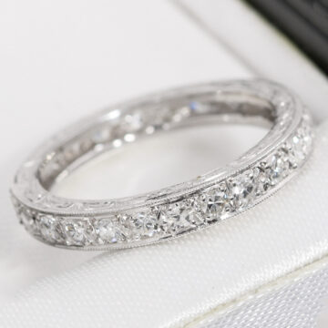 Złota obrączka z diamentami 0.85ct Art Deco białe złoto 18K