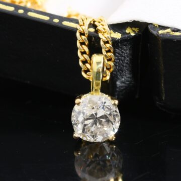 Złota zawieszka z brylantem w starym szlifie 1.10ct na łańcuszku 45cm 18K