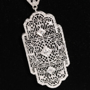 Złoty naszyjnik Art Deco z diamentami białe złoto 585