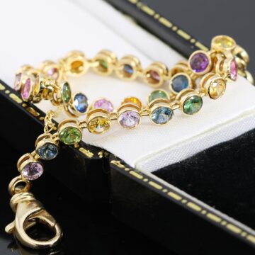 Złota bransoletka z kolorowymi szafirami 18,5cm 14K-18K
