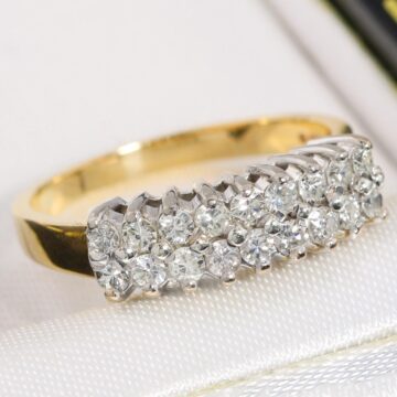 Złoty pierścionek z diamentami 0.57ct dwurzędowy 9K