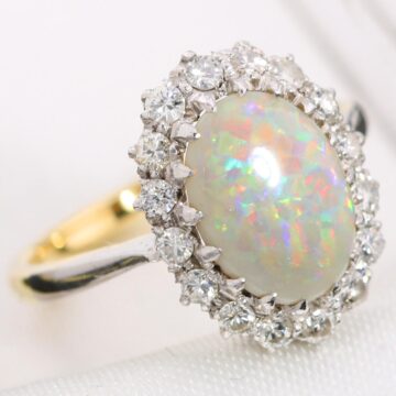 Złoty pierścionek z opalem 1.23ct i diamentami 0.36ct obłędny 18K