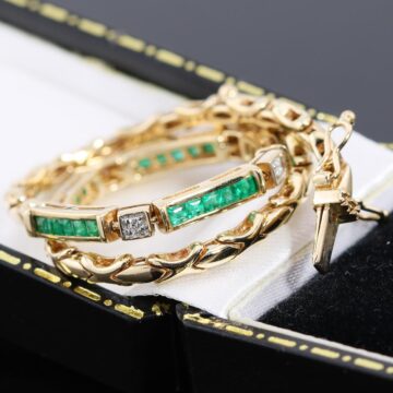 Złota bransoletka ze szmaragdami i diamentami 19cm 9K