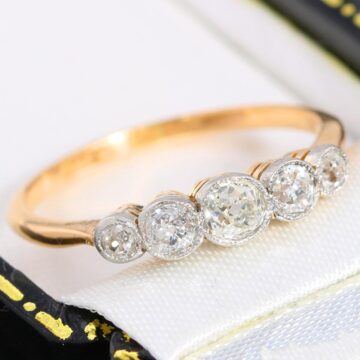 Złoty pierścionek z pięcioma diamentami 0.73ct w starym szlifie ANTYK 18K