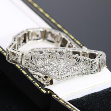 Złota bransoletka z diamentami Art Deco niespotykana antyczna 10K