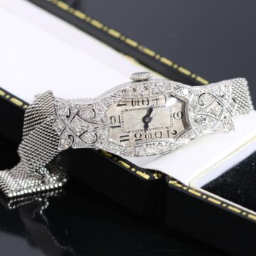Platynowy zegarek z diamentami 0.60ct koktajlowy Art Deco