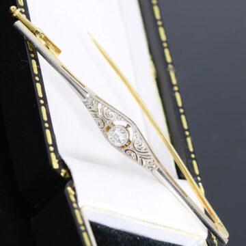 Złota broszka z diamentami 0.14ct VS Art Deco 14K